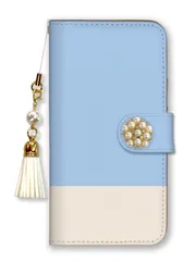 AQUOS R8 SH-52D ケース 手帳型 アクオスR8 スマホケース パール デコ付き ストラップ付 バイカラー 無地 ツートン シンプル かわいい おしゃれ 水色 ピンク パステルカラー カラー01