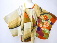 【京松】【着物】セミアンティーク　道行コート　幾何学文　身丈約83cm　裄丈約63cm　kyo7z05-507