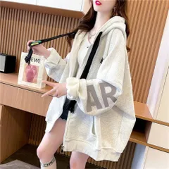 ☆ ライトグレー ☆ L ☆ パーカー ジャケット レディース パーカー ジャケット 長袖 レディース ブルゾン スウェット 上着 羽織り 羽織 アウター 前開き フード付き フード ロング丈 ロング ロゴ 体型カバー ゆったり 秋 冬 カジュアル 秋服 冬服