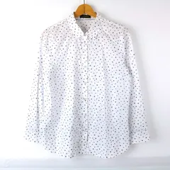 レリアン 長袖シャツ 大きいサイズ コットン100% ブランド トップス 日本製 白 レディース 13+サイズ ホワイト×ネイビー Leilian 【中古】