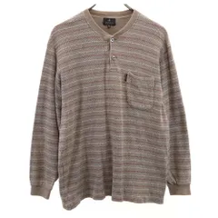ランバンコレクション 日本製 長袖 ヘンリーネック ポロシャツ M グレーブラウン LANVIN LA COLLECTION メンズ