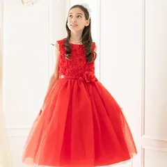 【レッド】ローズラメチュールキッズドレス TAK キッズ キャサリンコテージ