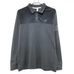 ★特価★【美品】アディダス 長袖ポロシャツ 黒 胸元切替 スナップボタン 袖3ライン  メンズ O(XL) ゴルフウェア adidas