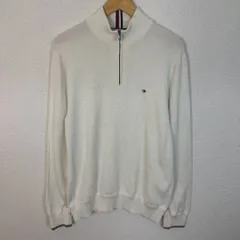 TOMMY HILFIGER トミーヒルフィガー ハーフジップニット ワンポイントロゴ オフホワイト Lサイズ メンズ 古着 アメカジ