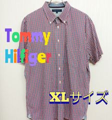 Tommy Hilfiger　トミーヒルフィガー　赤(赤×紺×白)　チェック半袖シャツ　XL　コットン100％　古着