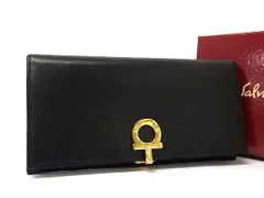 ■新品■未使用■ Salvatore Ferragamo フェラガモ ガンチーニ レザー 二つ折り 長財布 ウォレット レディース ブラック系 FA9967のサムネイル