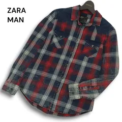 ZARA MAN ザラ マン 通年 SLIM FIT★ 長袖 ウォッシュ加工 ウエスタン インディゴ チェック シャツ Sz.S メンズ