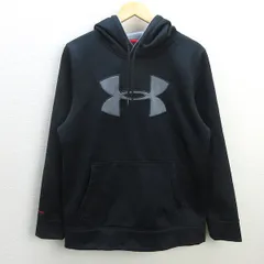 G■アンダーアーマー/UNDER ARMOUR STORMアーマーフリース ビッグロゴ プルオーバーフーディー/MTR1174【MD】黒/men's/2【中古】■