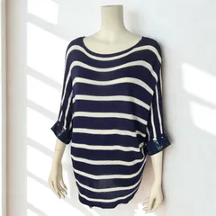 アクシーズファム axes femme　横畝 袖口折り返し レーヨン100％ニット シアーニット ドルマンプルオーバー　ネイビー/ホワイト ボーダー　レディース