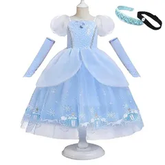 130_ドレス,アクセサリーセット [NicoLuLuna] シンデレラ ドレス 子供 コスプレ コスチューム カチューシャ チョーカー セット プリンセス なりきり プレゼント クリスマス ハロウィン 仮装 発表会 結婚式 (130, ドレス,アクセサリーセ