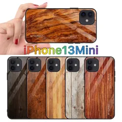 03.iPhone13Mini用ケース 木目調 強化ガラス 耐衝撃