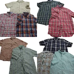 古着卸 まとめ売り ノーティカ NAUTICA 半袖シャツ 10枚セット (メンズ Ｌ /XL ) タータン マドラス ボタンダウン 中古 古着 NA2943
