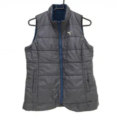 【超美品】プーマ 中綿リバーシブルベスト グレー×ブルーグリーン 裏ニット 胸元ロゴ レディース L ゴルフウェア PUMA