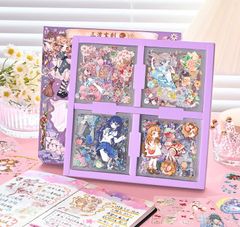 シール　4 ステッカー　女の子　箱入り　クリア　PET 　フレークシール　コラージュ　かわいい　おしゃれ 紫