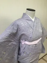 単衣　紬　着物　紬着物　藤紫色　t-113  リサイクル着物