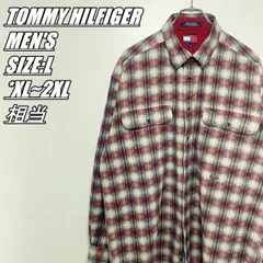 【US古着･90’s】TOMMY HILFIGER　トミーヒルフィガー　チェック柄長袖シャツ　ワークシャツ　厚手　メンズ　サイズ表記L　XL~2XL相当　アイボリー×レッド×ブラック