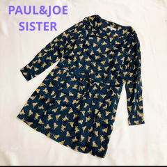 PAUL & JOE SISTER ポールアンドジョー シスター ワンピース 36 長袖 丸襟 チュニック ネイビー ヒョウ柄