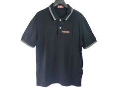 プラダスポーツ PRADA SPORT 半袖ポロシャツ サイズXL ブラック ホワイト×グレーライン