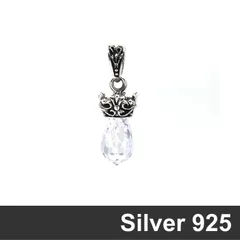 シルバー925 シルバーペンダント チャーム クリスタル 雫 王冠 クラウン