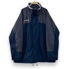 【フォロワー様クーポン配布中！】コロンビア Columbia 刺繍ロゴ マウンテンパーカー ナイロンジャケット ブルゾン XLサイズ グレー ネイビー 輸入古着 海外古着 US古着 メンズ 【S166】