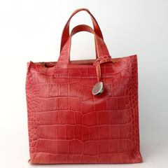 【FURLA】フルラ クロコ 型押し ハンドバッグ レッド レザー レディース【中古】4-5 41136