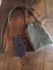 倉敷帆布　スマホポシェット 　スマホショルダー　スマホポーチ（カーキ）