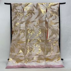 色打掛 正絹 鶴 刺繍 白 シルバー  打掛 Mサイズ 裄64 花嫁衣裳 婚礼 リサイクル 中古 ブライダル ウエディング 着物 4030