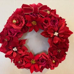 ♡クリスマス＆ウインターリース2025♡★真紅のポインセチアとローズのリース！★