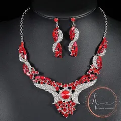 クリムゾン レッド エレガンス ジュエリーネックレスピアスセット  ベリーダンス、社交ダンス、ラテン、煌びやか、結婚式、ウェディングパーティー 発表会 カラオケ大会、オペラ、舞台、ショーアクセサリー  ゴージャス  美しいキラキラ きれい  コスチューム