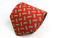 ハンティングワールド ブランド ネクタイ シルク 動物柄 総柄 ハンドメイド ワイドタイ PO メンズ レッド HUNTING WORLD 【中古】