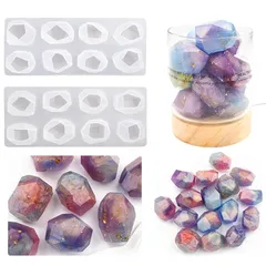 Koonafy 宝石 水晶 シリコンモールド ジェム クリスタル ファセット 16個取り 不規則 幾何学 幾何 鉱石 ダイヤ 結晶 UVレジン 石鹸 製氷 アロマ ペンダント ペーパーウェイ 天然石 手作り (宝石水晶) 1