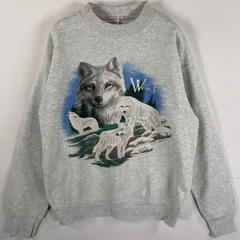 古着 90's/90年代 フルーツオブザルーム FRUIT OF THE LOOM USA製 スウェット オオカミ WOLF アニマル プリント M ヘザーグレー メンズ