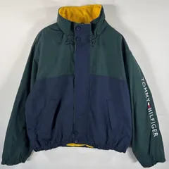 古着 90's/90年代 トミーヒルフィガー TOMMY HILFIGER セーリングジャケット ビッグロゴ フード付き フリースライナー XL  グリーン メンズ
