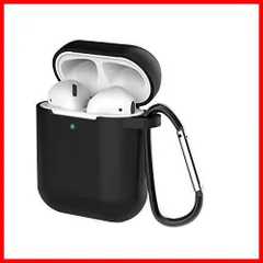 【人気商品】(ブラック) SERFER 紛失防止 カラビナ付き 防塵 耐衝撃 TPUケース かわいい 小型 軽量 カバー エアーポッズ Apple 全面保護ケース シリコンカバー AirPods第2世代と第1世代に適用（前のLEDライトが見える） ケース Ai