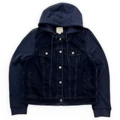 American Eagle ☆ アメリカンイーグル デニムジャケット 切り替え パーカー XL ダークネイビー 秋冬 アメカジ ストリート 古着■C388