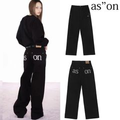 【 as"on 】SMOG WIDE PANTS ❤︎ アズオン ason⌇ブラック 黒⌇﻿ スモッグ ワイド パンツ デニム ジーンズ DENIM JEANS 刺繍 ロゴ ⌇y2k シズニルック ストリート⌇﻿韓国 韓国通販 韓国ファッション 日本未入荷