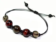 編み込み ブレスレット レッドタイガーアイ スモーキー メンズ パワーストーン 天然石(ブラック)