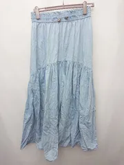 ◇ Θ classicalelf 大きいサイズ　ドロスト　デニム ロング ティアード スカート サイズXL ライトブルー レディース P  【1411070002327】