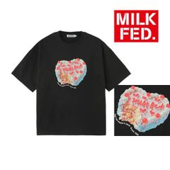 ミルクフェド tシャツ Tシャツ milkfed MILKFED ANNIVERSARY CAKE WIDE S/S TEE 103252011011 レディース 黒 ブラック おしゃれ ケーキ ティーシャツ ブランド ティシャツ mサイズ アニバーサリー