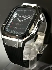 ブラックシルバー★アップルウォッチ ラバーベルト ステンレス カバー　ケース 44mm 45mm 4 5 6 7 8 9 se メンズ レディース スポーツ Apple Watch バンド
