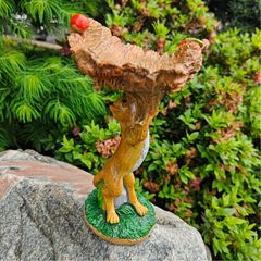 バードフィーダー 小鳥 野鳥 用 給餌器 餌箱 餌台えさ置き 置物 丸太を持ち上げているキツネ 可愛い 餌入れ 鳥 ガーデンオブジェ インテリア ガーデニング ペット食器 野鳥観察 樹脂 バード用品