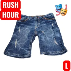 【早い者勝ち】RUSH HOUR デニムハーフパンツ　刺繍加工 Lサイズ B116のサムネイル