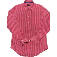 EMPORIO ARMANI コットンシルク長袖ストライプシャツ レッド Ｌサイズ