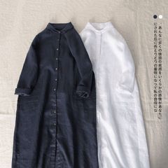 シャツワンピース レディース 綿麻 ワンピース 40代 50代 折り襟 長袖 ロングワンピース 無地 韓国風 ゆったり 通勤 カジュアル\nchaoliu47