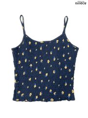 古着 Bershka BSKGIRL シワ加工 花柄 コットン キャミソール 紺 (ttu2507118)