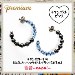 磁気入りヘマタイト&ブラックスピネル　チタンポストフープピアス　No.918