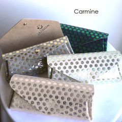carmine カーマイン 水玉 リトルドット 箔押し レザー ロングウォレット 長財布 LWLD ゴールド/グリーン/ピンク/ベージュ