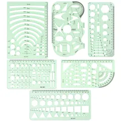 【在庫限り】デザイン 円定規 テンプレート 四角 楕円 三角 多形 製図用 定規 組合せ定規 学校教育用 建築科用 (6点セット)