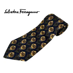 【美品】Ferragamo ホース柄ネクタイ 騎手 ネイビー イエロー
