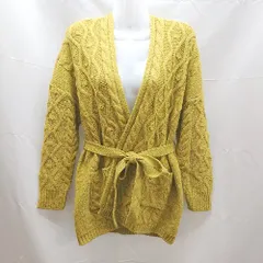 ◇ earth music&ecology シンプル ケーブル編み 綺麗め 長袖 ニット カーディガン サイズF マスタード レディース E  【1303090007034】